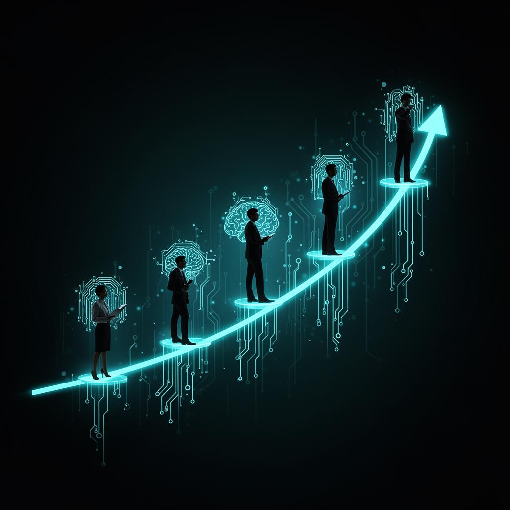 Curva da Empregabilidade 360 com profissionais em diferentes estágios de adoção da IA.