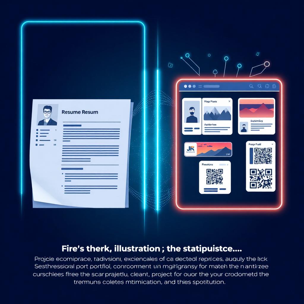 Currículo tradicional se transformando em portfólio digital com evidências de competências.