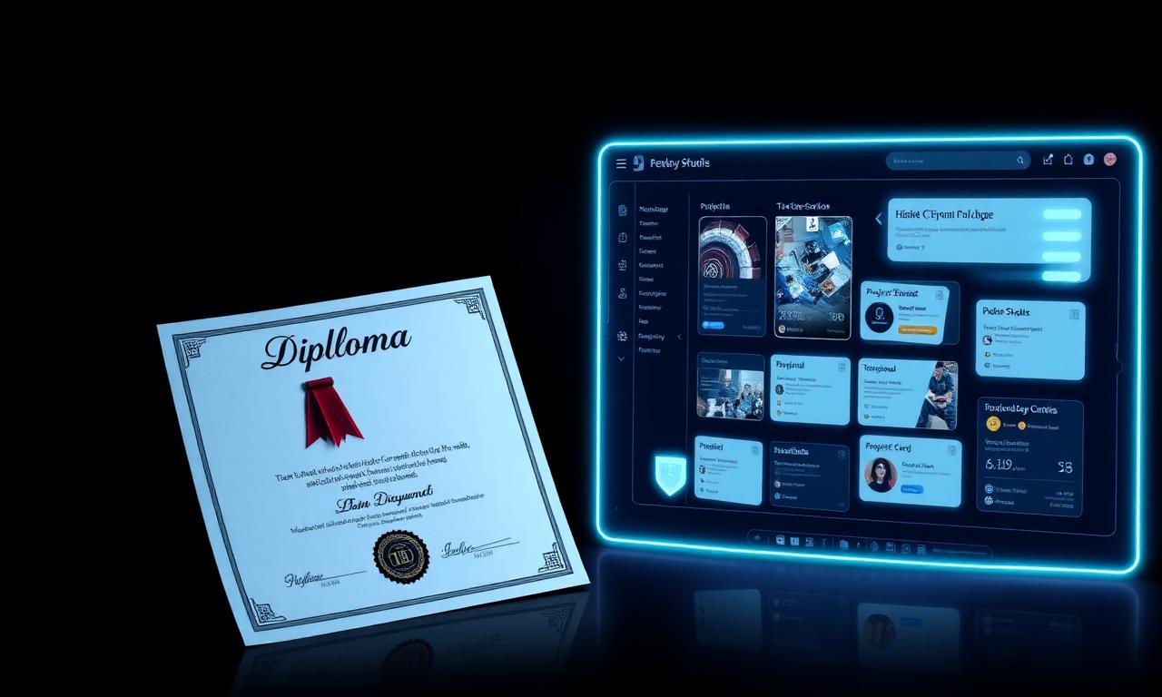 Diploma prova estudo. Evidência prova entrega.